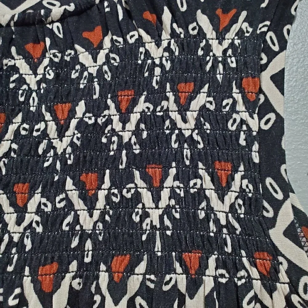 Loft Women's Brown Black Shift Dress Midi Sleeveless Casual Smocked Back Sz S - Picture 8 of 11